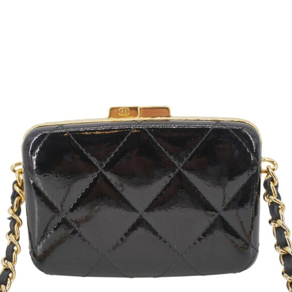 Chanel  Framed Box Mini Quilted Patent Leather Chain Clutch Bag Black - Picture 5 of 14